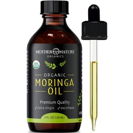Mother Nature USDA Organic Moringa Seed Oil, 100% Pure, Cold-Pressed, Unrefined Moringa Oil for Face, Skin Care & Hair Growth, Aceite de Moringa para la Cara, Anti-Aging. Non-GMO & Gluten Free (4 Oz)
