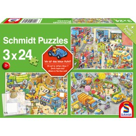 Schmidt Spiele 56416 Where is the Blue Car Children's Puzzle, 3 x 24 Pieces, Multi-Coloured