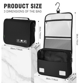 Hanging Toiletry Bag, Hanging Toiletry Bag for Men Women, Travel Toiletry Bag, Cosmetic Bag with Double Zip Opening, Wash Bag, Bathroom Organiser, black, Toiletry bag