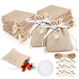 Pack of 24 Jute Bags, Jute Bags with Drawstring, Gift Tags, Jute Gift Bags with Drawstring, Gift Bags for Jewellery, DIY, Craft, Wedding, Party, Christmas (8 x 10 cm)
