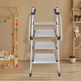 Dodoam 4-Step Aluminum Loft Ladder - 330lb Capacity, 5 Adjustable Angles, Non-Slip Pedals & Hooks - for Bunk Beds/Kids' Rooms/Homes - Silver