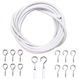 The Bead Shop Net Curtain Wire and Hook Set - 3 Metre Curtain Wire Kit Includes 6 Eyes & 6 Hooks - Voile Wire Cable, Cut to Size, Perfect for Hanging Net Curtains & Pictures
