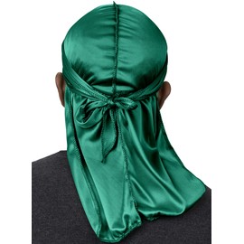 Veeta Superior Silk Durag - Smooth Silk Durag for Men & Women, Long Double Wide Straps, Outside Seam Triple Stitch Du Rag, Money Green, One Size