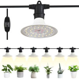 Outdoor Grow Lights for Plants, Full Spectrum Greenhouse Grow Lights, UL Certified Daisy-Chain String Grow Lights, IP44 Waterproof, 22FT Adjustable Cord, for Vegetables, Seedlings, Flowers (6 Lights)