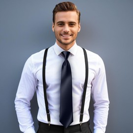 Moda Di Raza Navy Blue Tie for Men, Alternative to Clip On, Woven Microfiber Satin Silk Finish, Zipper Necktie For Adult and Boys 15 years Or Older, 20 Inch