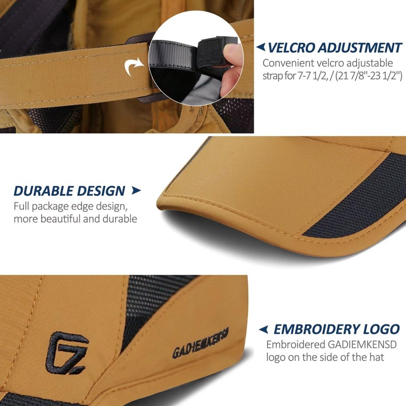 GADIEMKENSD Quick Drying Breathable Running Outdoor Hat Only, Camel