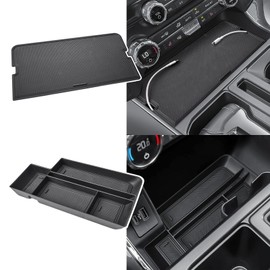 X-TKER Center Console Organizer Set Compatible with Ford 2021-2025 F-150 & 2022 2023 2024 F150 Lightning XLT Truck Accessories – Front Open Pocket Lid Hidden Storage Tray Insert Compartment, 2PCS