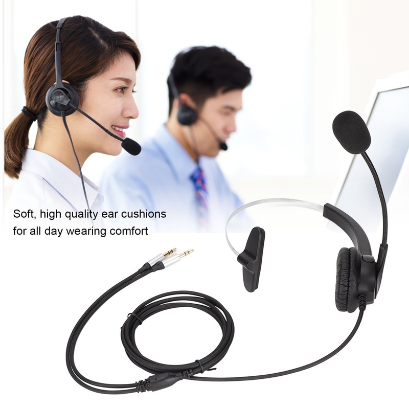 Call Center Headset Mono Noise Cancelling Dual 3.5mm Plug Computer