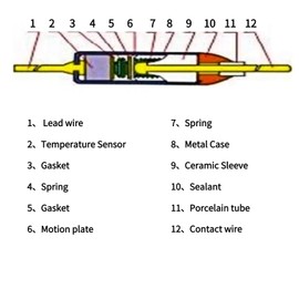 Fafeicy Corte de fusible térmico de carcasa metálica de 10 piezas, fusible de temperatura 250VAC 10A TF 72-250 ℃(113℃), Fusible