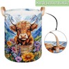 Highland Cow Flower Mountain Large Round Laundry Basket Collapsible Laundry
