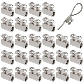 WADY 50 Packs M3 Double Hole Wire Rope Clamps, 10x5mm Steel Cable Clips with Screw Caps, Fits 3.0mm Rope, Silver Zinc Plated for Marine, Rigging & DIY Projects