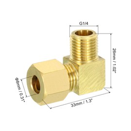 PATIKIL G1/4 Male x 8mm Tube OD Brass Compression Tube Fitting, 90 Degree Elbow Pipe Tube Fitting for Plumbing, Hose Connector