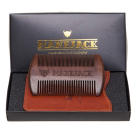 MANEJACK Wooden Beard Comb & Case, Dual Action Fine & Coarse Teeth, Top Pocket Comb for Moustaches
