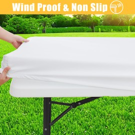 Spotjoy Rectangle Table Cloth, Waterproof Elastic Fitted Tablecloth for 4 Foot Folding Tables, Washable Polyester Tablecloths for Picnic, Camping, Outdoor (White, 30"x48")
