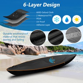 Kayak Cover 600D Waterproof UV Protection and Dust Resistant Heavy Duty Full Canoe Cover for Indoor/Outdoor Kayak/Canoe/Paddle Board with Storage Bag Kayak Covers for Outdoor Storage (12ft-14ft)