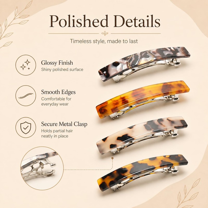 4 Pcs French Hair Barrette for Women, Acetate Small Clips