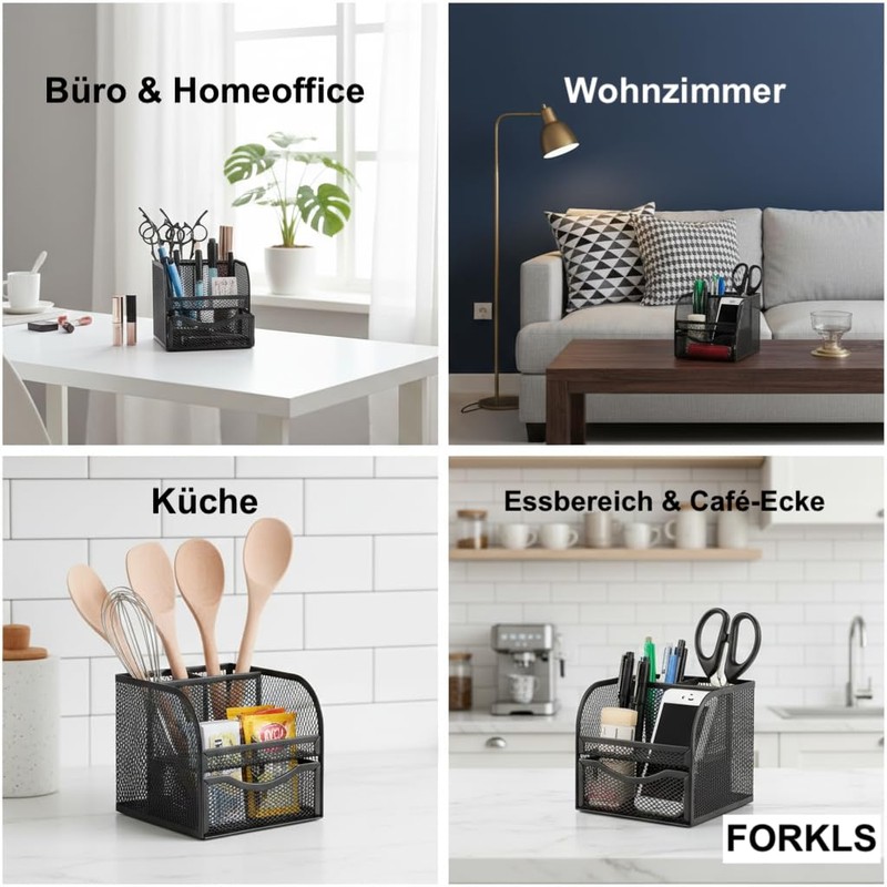 FORKLS Desk Organiser - Metal Mesh Pen Holder with 4