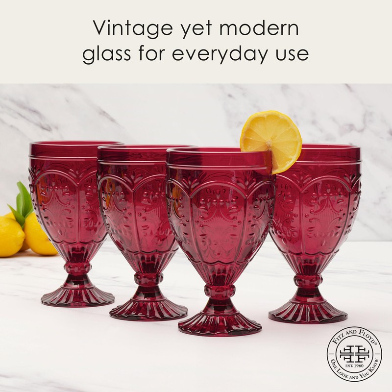 Fitz and Floyd Trestle Glassware Ornate Goblets, 4 Count (Pack