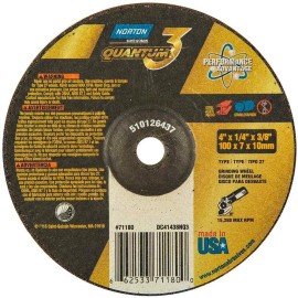 Norton 9" Wheel Diam, 1/4" Wheel Thickness, Type 27 Depressed Center Wheel Co...