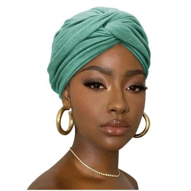 DRESHOW Hair Wrap for Women Ribbed Soft Turban Stretch Jersey Headscarf Breathable Lightweight Turban Plain, 1 x M-green, Unit size