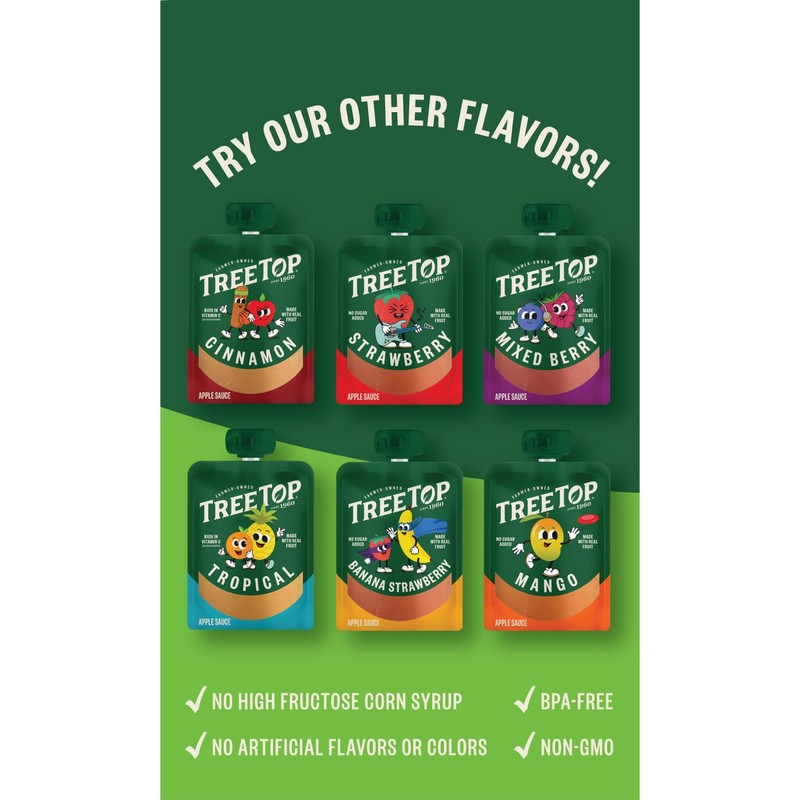 Tree Top Apple Sauce Pouches, Apple Flavor, No Sugar Added,