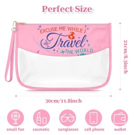 Travelers Gifts for Women Clear Makeup Bag Travel Lovers Gift Ideas PVC Cosmetic Bag for Travel Trip Lovers World Adventure International Traveler Vacation Presents Funny Zipper Toiletry Pouch