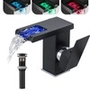 Bathroom Faucet Led Light RGB Waterfall Spout Black Lavatory Vanity