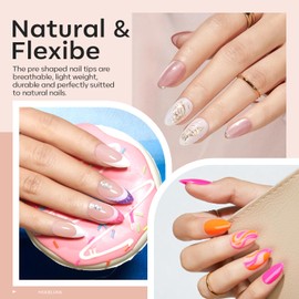 modelones Gel Nail Kit Short Almond Gel Nail Tips, 9-in-One Nail Glue with Portable U V Nail Lamp, 216Pcs 12Sizes Press On Acrylic False Nails Tip Nail Extension DIY Nails Art Gift for Women