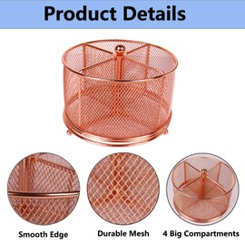 Flytreal - Soporte para bolígrafo de color oro rosa para computadora, organizador de rotuladores de malla giratorio, almacenamiento de papelería de gran capacidad, organización de suministros de