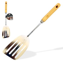 Alpine Cuisine Spatula with Wood Handle 10-Inches - Chrome Heat Resistant Kitchen Spatulas - Barbecue Spatulas Turner for Cooking - Dishwasher Safe