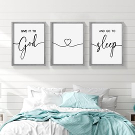 Heiple Give It to God and Go to Sleep Sign Set of 3 Above Bed Wall Decor Farmhouse Bedroom Decor Wood Framed Wall Art Rustic Master Bedroom Essentials Home Wall Decoration (Gray, 11”x14”)