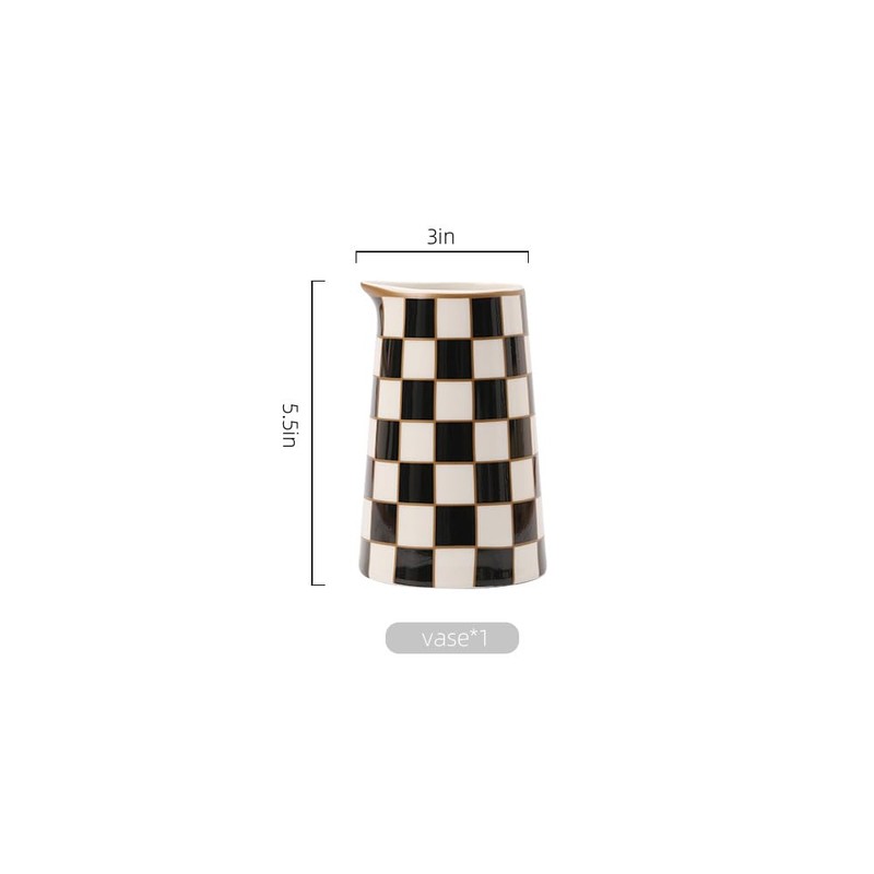 Porlien Checker Porcelain Flower Vase Home Decor Set of 2