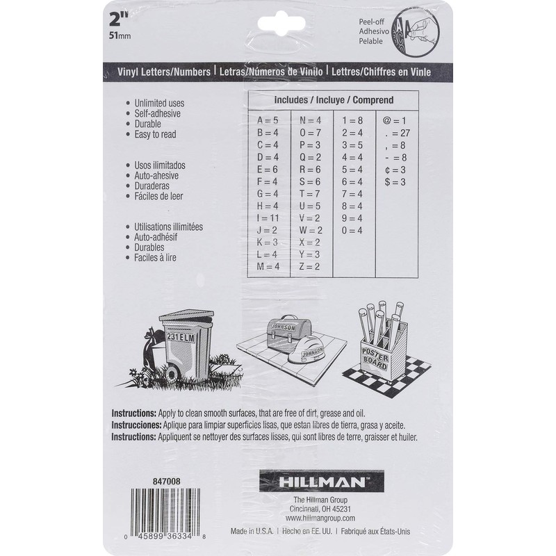 Hillman 847008 Die-Cut Letters/Numbers Kit, White, 2-Inch