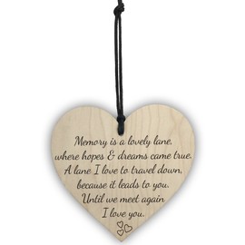 RED OCEAN Memory Is A Lovely Lane Wooden Hanging Heart Memorial Plaque Heaven Love Sign