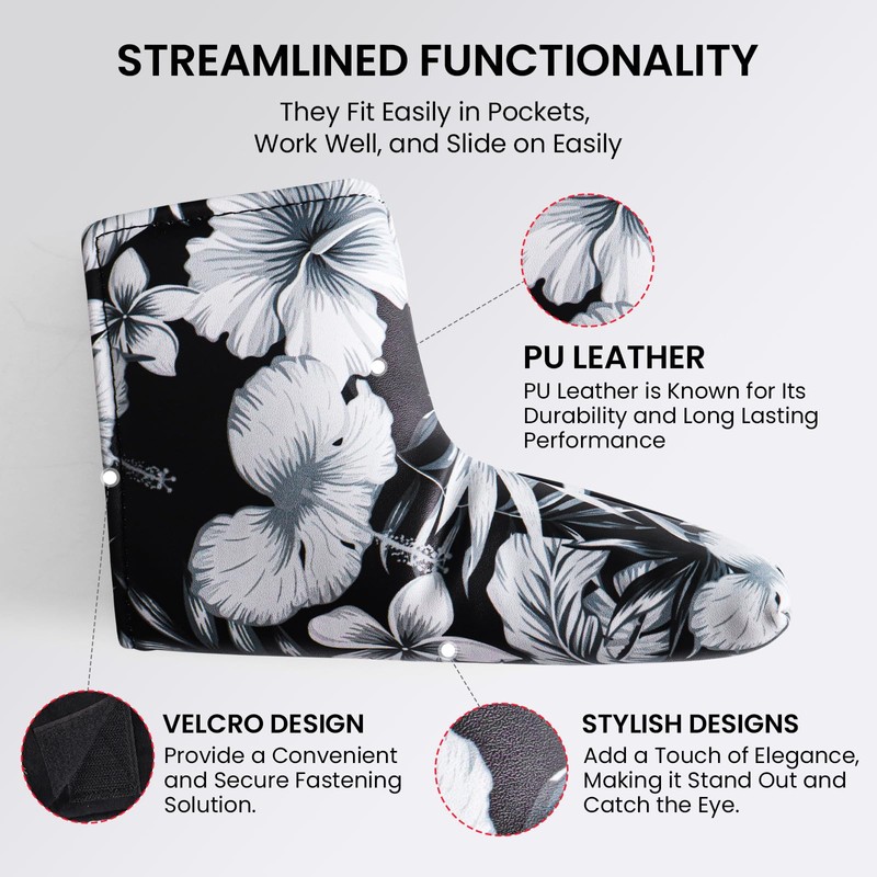 Golf Headcover Putter Skull & Four Leaf Clover, Lightweight Waterproof