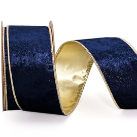 LaRibbons Christmas Ribbon Wired Navy Velvet Ribbons Navy Crushed Christmas Ribbon for Gift Wrapping Party Decoration Crafts Wreath Bow Outdoor Decor - 2.5 Inch 10 Yards