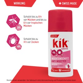 kik SENSITIVE Insektenschutz mit Icaridin 100 ml – Parfümfrei, effektiver Schutz vor Mücken und Zecken für empfindliche Haut, Swiss Made