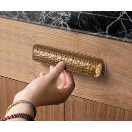 Goo-Ki Hammered Cup Pulls 5 Inch Hole Center Bin Cup Drawer Pull Zinc Alloy Hardware for Cabinet Kitchen, 6 Pack Antique Brass Vintage Retro Bronze Bar Handles