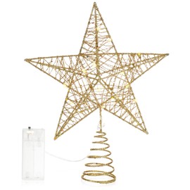 com-four® LED Christmas decorative star – Christmas decoration star with LED light and timer – standing Christmas star with sequins (gold/25 cm)