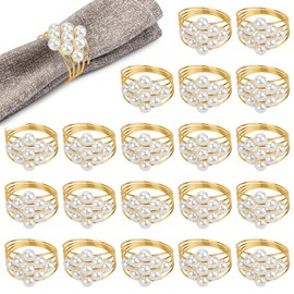 SITAKEGS Pearl Napkin Rings, 20pcs Vintage Serviette Buckle Holder Wedding Party Table Napkin Buckles, Rhinestone Enamel Jug Table Decor for Dining Anniversary Birthday Christmas Valentines New Year