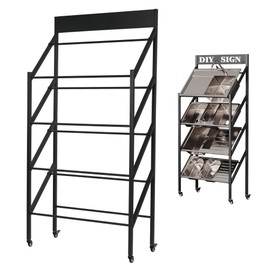 Commercial Hand Sink Display Rack, Rolling Washing Hand Basin Display Rack, Double-Slot Sink Storage Shelf, Sink Sample Stand for Retail Stores, Kitchen, Bathroom, Showrooms