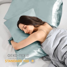 Vielit 2 Pack Satin Pillowcase for Hair and Skin,Soft as Silk Pillowcases for Hair and Skin,Easier Care than Silk Pillow Case Green Pillowcases for 50x70cm Pillow Envelope & 2 Scrunchies