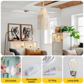 Bioaqua Boho Lamp Shade,Boho Hanging Lamp Handmade Macrame Lamp Shade Plug in Pendant Light,Bohemian Hanging Lights with Plug in Cord Light Fixtures for Boho Bedroom Decor Living Room (Type4)