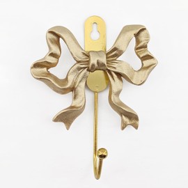 YEMCHI 4 Pack Gold Bow Hooks for Hanging Things, Vintage Resin Bow Coat Hook Cute Girls Room Decor Aesthetic, Bathroom Decorative Wall Towel Hooks, Key, Bag, Robe, Hat etc (Gold)