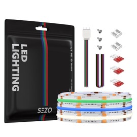 SEZO RGBW COB LED Strip FCOB RGB+Cool White 6000K 9.8FT DC12V 816LEDs/m 12mm Width Flexible High Density Uniform Color Changing Light Strips RGBCW LED Tape for Home DIY Decoration Party