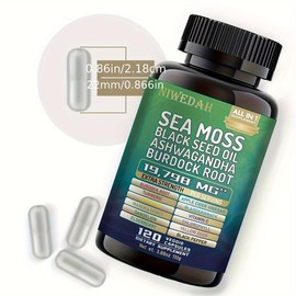 Sea Moss Black Seed Oil Ashwagandha Turmeric Bladderwrack Burdock 2000mg & Ginger Vitamin C Vitamin D3 With Elderberry Manuka:_1 bottle (120capsules)