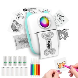 Funducts Sticker Printer, Inkless Portable Maker Machine with 11 Rolls Paper, Mini Printer Pocket Thermal Bluetooth Machine with Multiple Templates for Study Notes, Photo, DIY, Gifts for Girls Kids