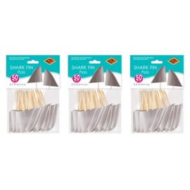 Beistle Shark Fin Food Decoration Party Picks 150 Piece Cupcake Toppers Under The Sea Birthday Supplies, 2.5", Gray/White