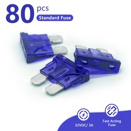 Fuselechada (80Pcs) 3 Amp Standard Fuse, 3A Car Blade Fuses for Car/RV/Truck/SUV/Motorcycle/Boat