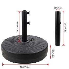 bop 50lbs Round Umbrella Base Stand, Heavy Duty Patio Umbrella Base Water Filled Stand for Outdoor, Lawn, Garden, Black